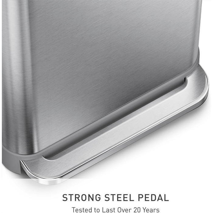 Сміттєвий бак Simplehuman CW2080 45 л з педальним механізмом, з відділенням для пакетів, для кухні, з нержавіючої сталі та сірого пластику