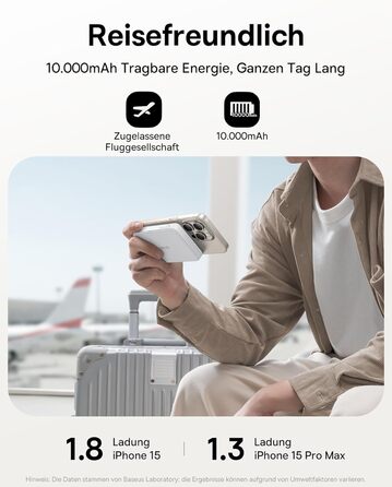 Power Bank Baseus 10000mAh з MagSafe Qi2, 22.5W PD, USB-C, Білий