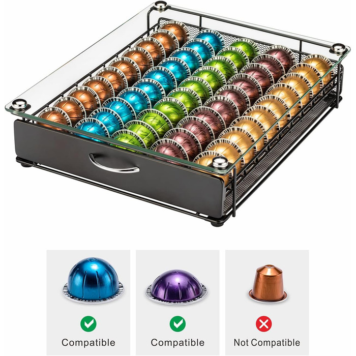 Тримач для капсул Vertuo Rice Rat для Nespresso Vertuo, 50 капсул, чорний, скляний каркас (прозорий)