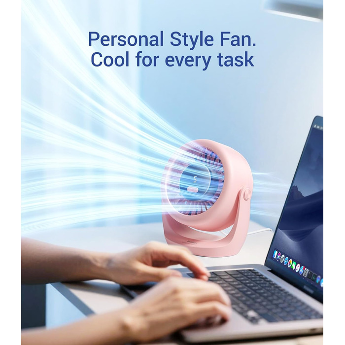 USB вентилятор TurboBreeze Rosa: потужний, портативний, з LED-дисплеєм та 5 швидкостями, 360° обертання