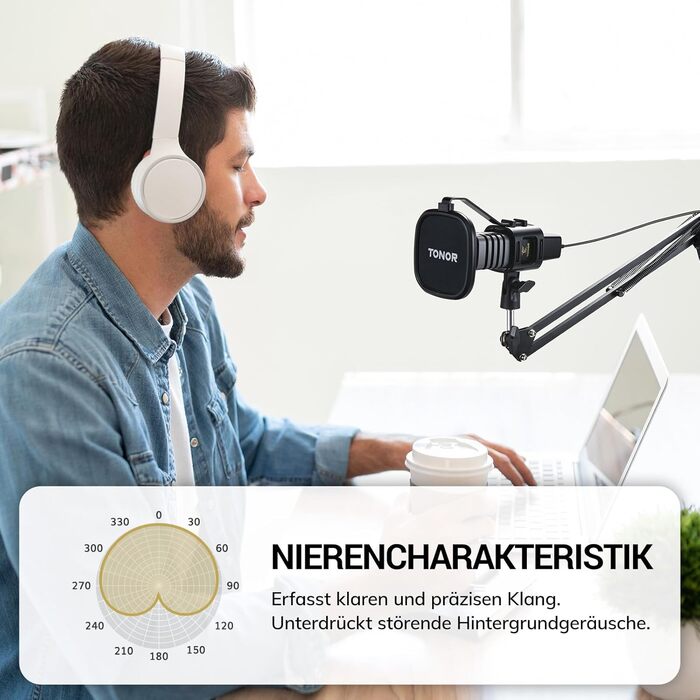 USB мікрофон TONOR TC30 з підставкою, поп-фільтром та мікрофонною павутиною для стримінгу, подкастингу та запису голосу. Сумісний з ПК та ноутбуком
