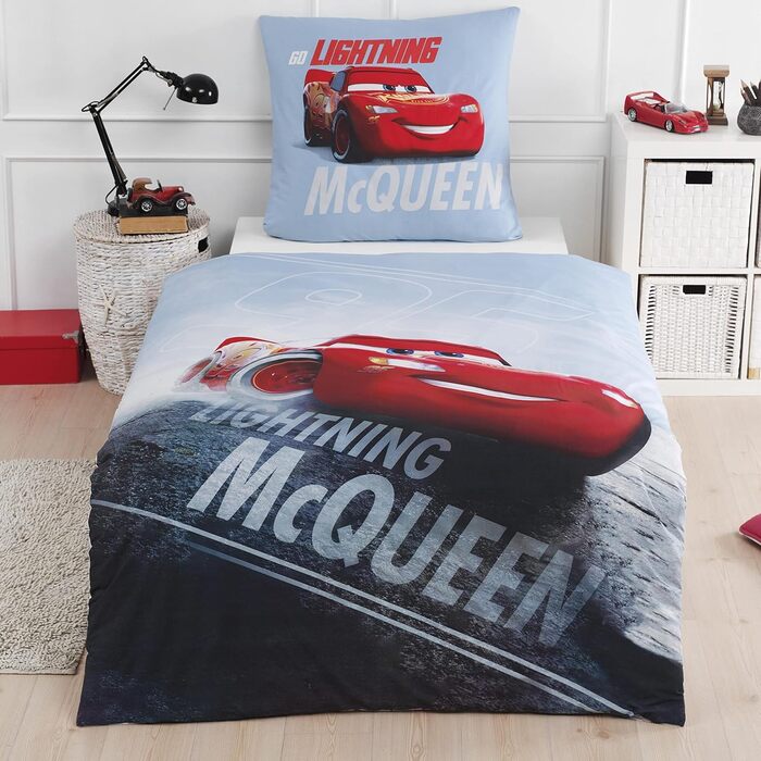 Комплект постільної білизни Cars для хлопчиків 135x200/80x80, бавовна, Disney