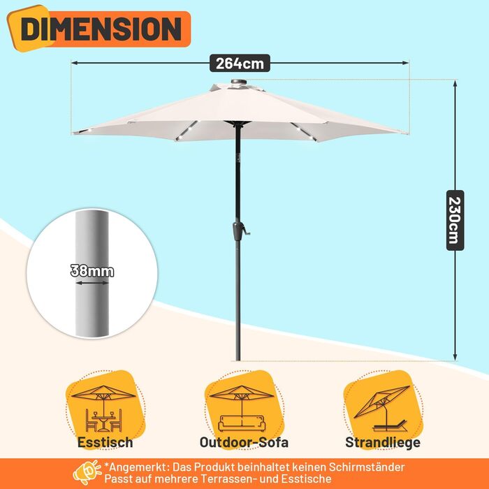 Daromigo Patio Umbrella Ø270 / 350cm with Crank | Canopy Umbrella Garden Umbrella Sun Protection UV Protection 50+ | Crank Umbrella Market Umbrella Waterproof for Garden, Balcony, without Stand