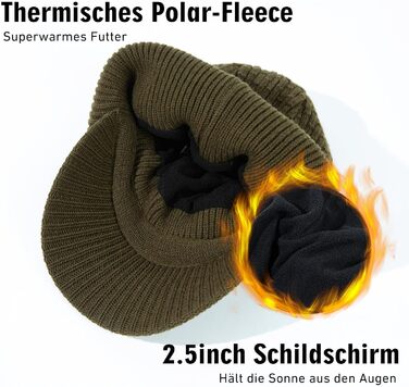 Шапка в'язана з мериносової вовни TOP-EX PolarWool™ для чоловіків та жінок, з підкладкою з флісу, для занять спортом та катання на лижах, M-XXL (Оливковий, M-L)