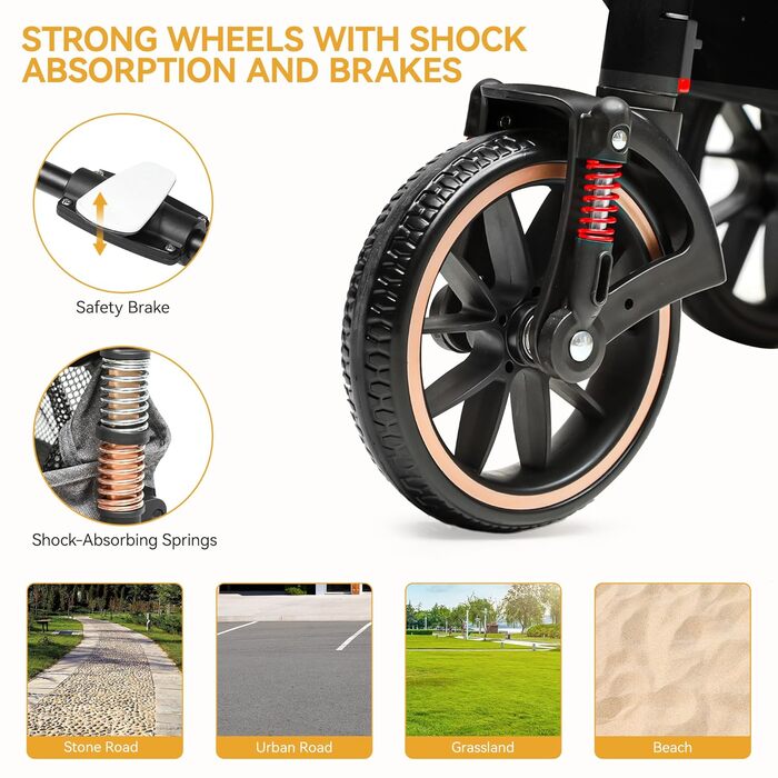 Візок для собак та котів 3 в 1 DWVO, до 22 кг, сірий, з переноскою та аксесуарами