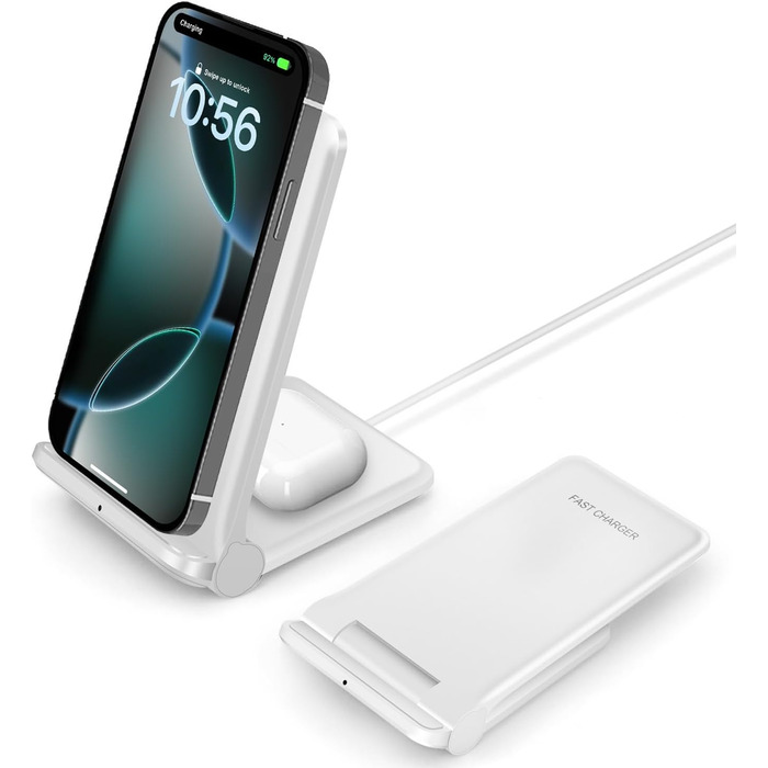 Двопортова бездротова зарядка 20W, сумісна з iPhone 16/15/Pro/14/13/12/SE/AirPods та Samsung, Pixel (білий)