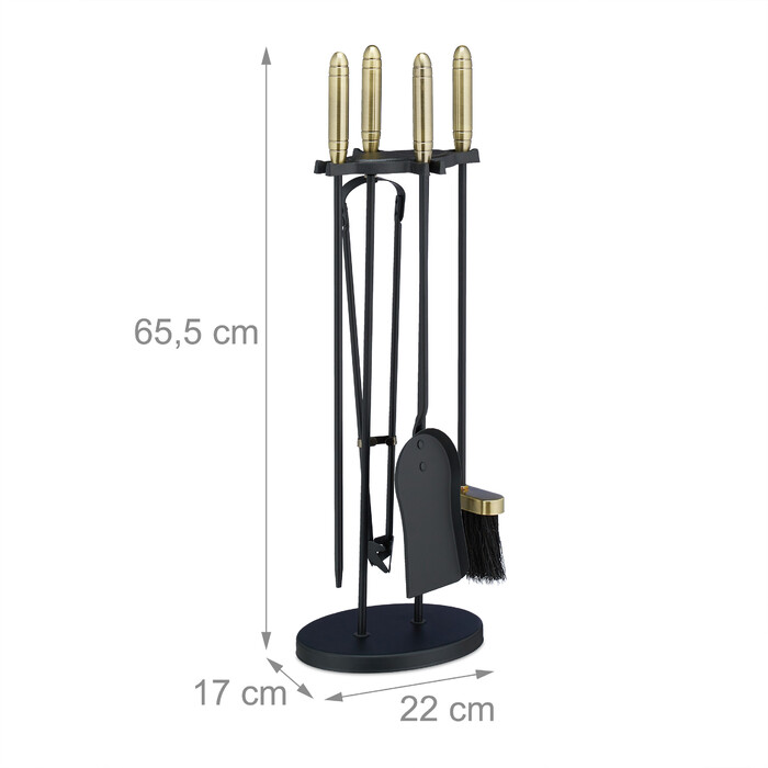 Relaxdays 5-Piece Fireplace Set black/gold