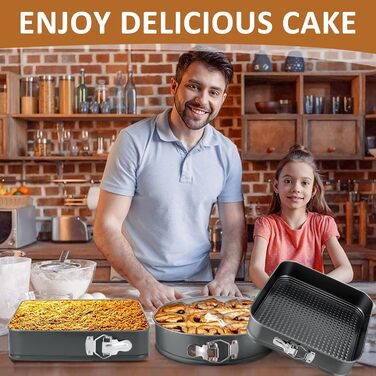 Набір форм для випічки 4 шт. (16/20 см круглі, 22/26 см кутові), вуглецева сталь з антипригарним покриттям, знімний дно, сірий