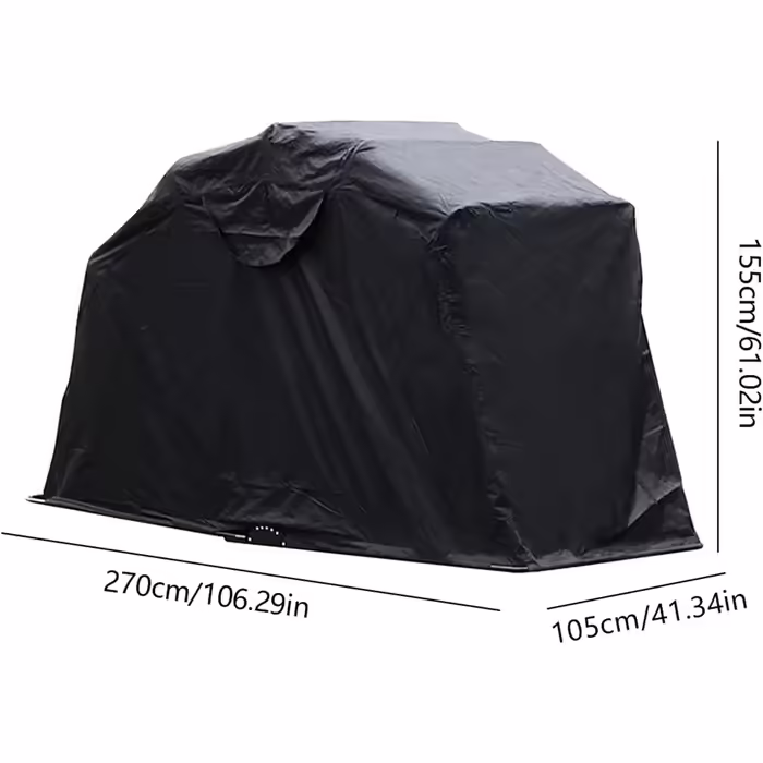HOARLICN Waterproof Motorcycle Tent Garage, Black Folding Garage Motorcycle Shelter Universal Folding Garage Motorcycle Shelter Cover 270 cm x 105 cm x 155 cm For a 103-inch Motorcycle