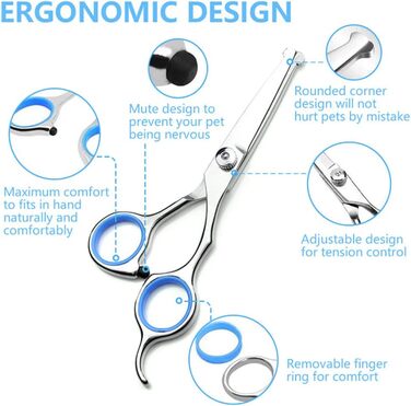 Професійна ножиця для грумінгу собак та котів, 6.5 дюймів, блакитна