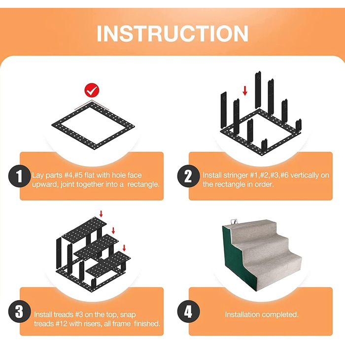 NAMSAN Dog Stairs 3-Step Pet Ladder, Easy Assembly, Cat Stairs with Washable Cover for Sofa, 42 x 40 x 31cm