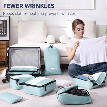 Органайзер для валізи MURISE, 8 шт. - Packing Cubes для подорожей, сумки-органайзери для валізи, з мішком для взуття та косметичкою, система організації, Travel Essentials, (Світло-блакитний)