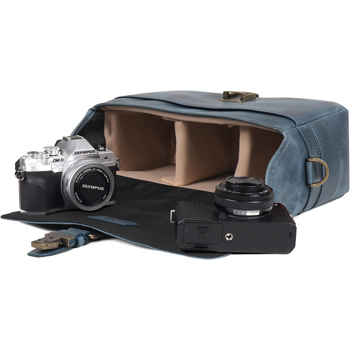 Чохол для камери MegaGear Torres з натуральної шкіри, оливковий (синій)