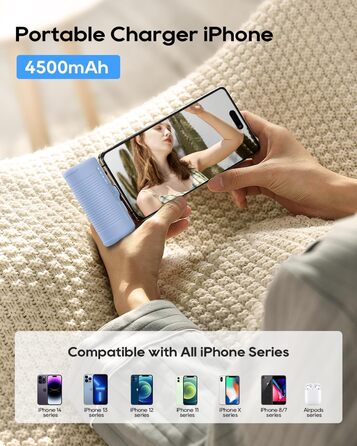 Портативний зарядний акумулятор Power Bank 4500mAh з швидкою зарядкою PD для iPhone 14/13/12/11/XS/XR/X/8/7/6 (блакитний)