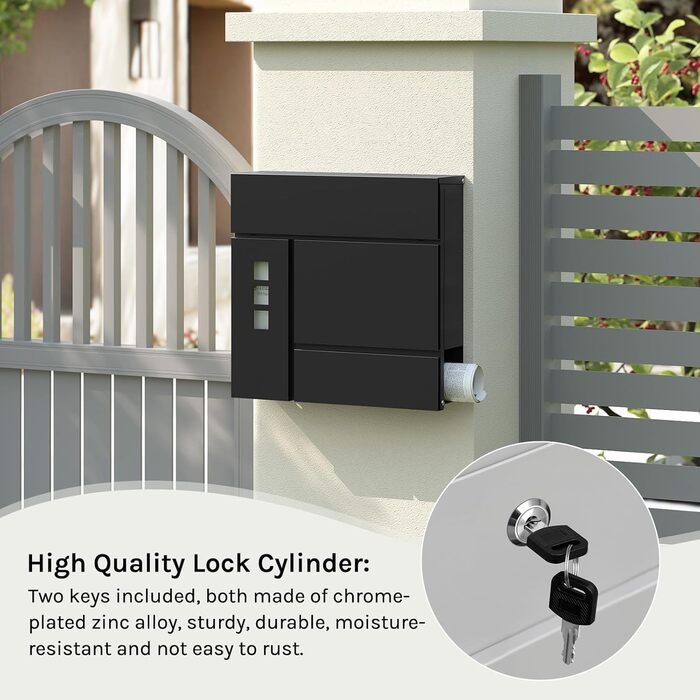 Поштова скринька WOLTU XXL з газетницею, оглядовим вікном та замком, антрацит (чорний) - 10,5 x 37 x 37 см