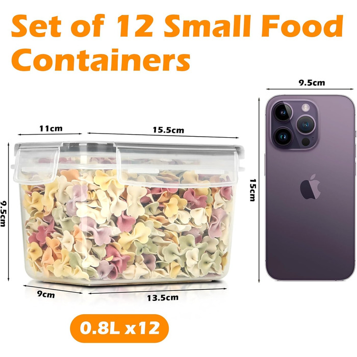 Набір контейнерів для зберігання Withosent 24 шт. з кришкою, 2L, 1.6L, 0.8L - для борошна, мюслі, кукурудзяних пластівців, з етикетками та ложками