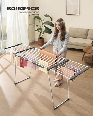 SONGMICS Сушарка для білизни SONGMICS LLR518G01, металева, розкладна, 52.5 x 173 x 96.5 см, з тримачем для шкарпеток, для одягу, рушників, білизни