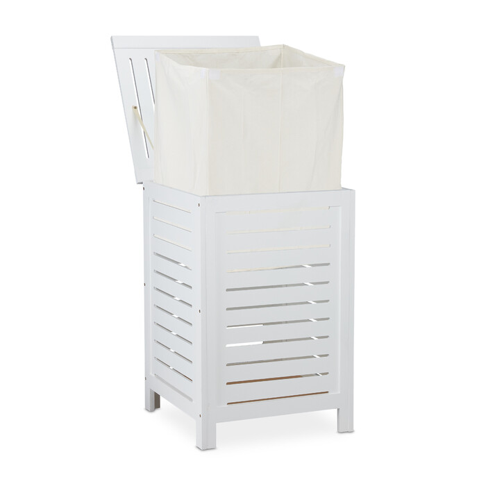 Relaxdays Laundry Hamper Pine Wood White