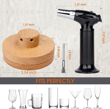 Набір для копчення коктейлів з ліхтариком: кулінарна запальничка для коктейлів, віскі та напоїв, 4 смаки дерев'яної стружки