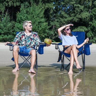 Крісло для кемпінгу KingCamp з кишенею-холодильником та тримачем для напоїв, для дорослих, розкладне, для відпочинку на природі, саду, пікніка, походів, дому, 136 кг, блакитне