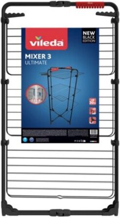 Сушарка для білизни Vileda Mixer 3 Ultimate Turmwäscheständer Black Edition, чорна, 30 м, сталева розкладна вежа на колесах