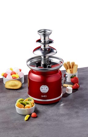 Шоколадний фонтан SIMÉO FCH450, 90 Вт, вінтажний дизайн, червоний, 18x16x32.5 см