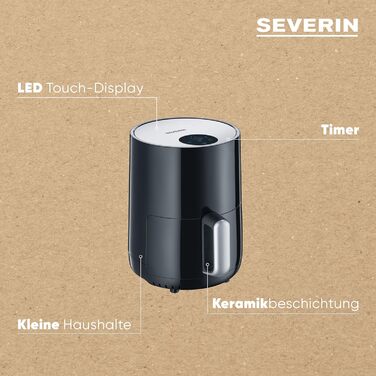 SEVERIN компактна аерофритюрниця Slim, 1.8 л, чорна, без жиру, інноваційна технологія гарячого повітря, для картоплі фрі, FR 2455