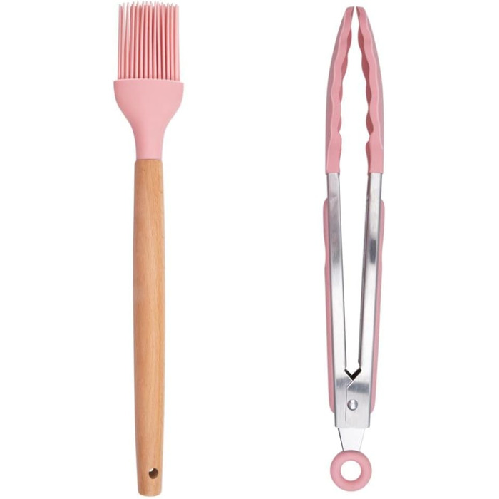 Набір кухонних аксесуарів Alpina 7 предметів з поворотним підставкою - кухонні інструменти, силікон, рожевий