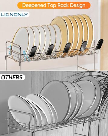 Сушилка для посуду LIONONLY з нержавіючої сталі 304, 2 яруси, чорна, 48x32x45 см