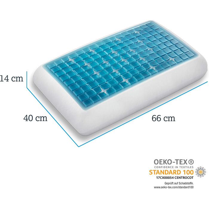 Ортопедична подушка для шиї Technogel Deluxe, гелева, безпечна, сертифікована, для спини та бокового сну, з наволочкою 66x40x14 см