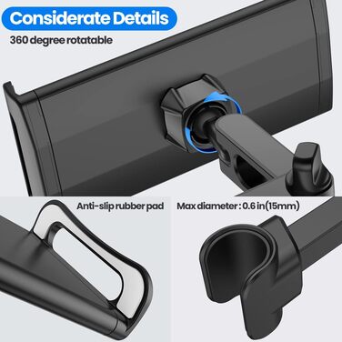Тримач для планшета в авто, універсальний, 360° обертання, для iPad, Switch, Samsung Tab, смартфонів 4.7-13 дюймів, чорний