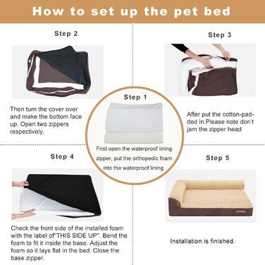 Ортопедичне ліжко для собак Joyelf середнього розміру, U-подібне диван з піни, знімний та пральний чохол та антиковзаюча підкладка для собак маленьких та середніх порід - Колір кавовий - 70*52*16.5 см