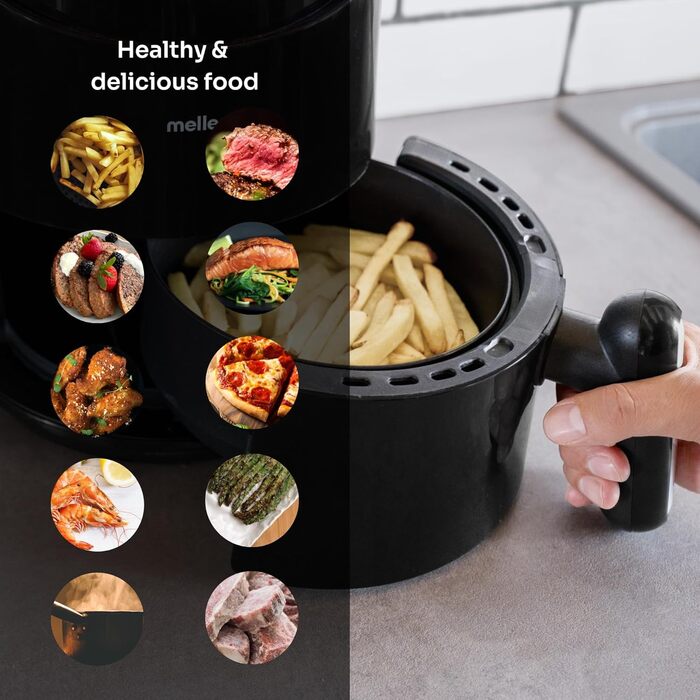 Фритюрниця повітряна MELLERWARE 1450W з скляним контейнером 4.5L, 9 програм, сенсорний дисплей, таймер 60 хв, для миття в посудомийній машині