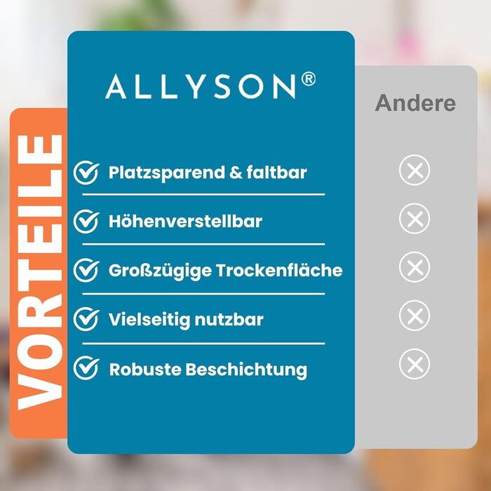 Розкладна сушарка для білизни Allyson, двоярусна, регульована по висоті, складна, вологостійка, з нержавіючої сталі, 20 метрів сушильної поверхні для дому та вулиці