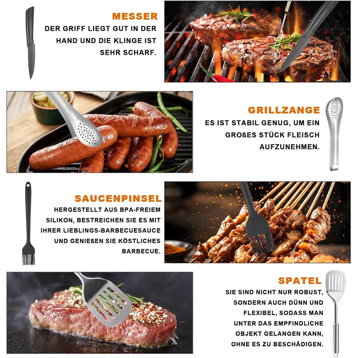 Набір кухонного приладдя для кемпінгу TIHOOK 36 шт. з нержавіючої сталі, з органайзером та 10 шампурами для гриля, для пікніків, походів та кемпінгу