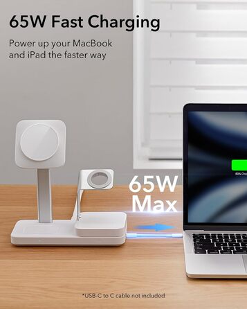 Зарядний пристрій ESR 65W GaN 5-в-1 з підтримкою MagSafe, білий. Сумісний з iPhone 17/16/15/14/13/12, Apple Watch, AirPods та USB A/C пристроями