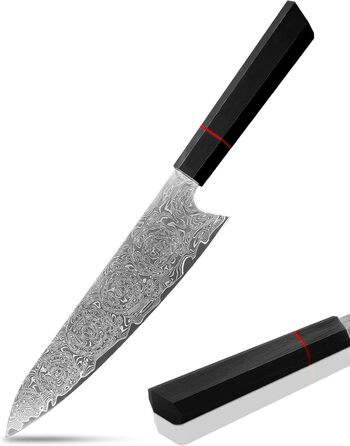 Японський ніж кухарський з дамаської сталі Plys: професійний ніж шеф-кухаря з чорним дерев'яним руків'ям