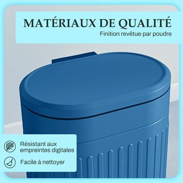 HOMCOM Відро для сміття кухонне 20л металеве з м'яким закриттям кришки, анти-відбитки, знімний внутрішній відро, блакитне