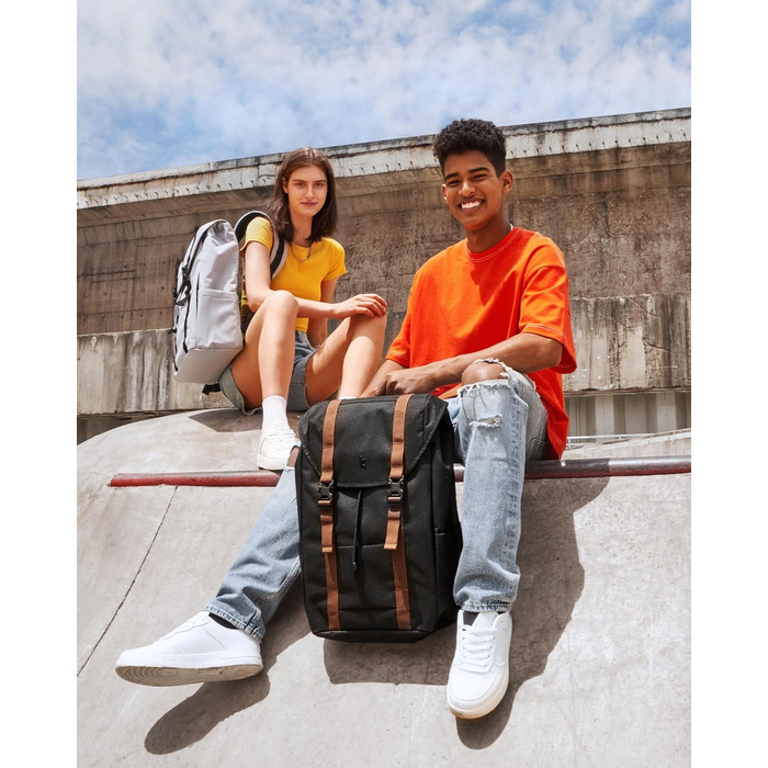 tomtoc Laptop Backpack for Women and Men, Vintage Daypack Daypack Casual Backpack with 22 Liters for Everyday Use, Leisure, University, School, Classic Backpacks Fits 13-15.6 Inch Laptops, Black (Gray)
