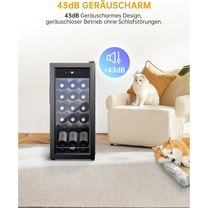 WIE 33L 1-Zone Wine Cooler Fridge - Compact Wine Refrigerator with Glass Door, LED Touch Panel, Anti-UV Protection (18 Bottles)