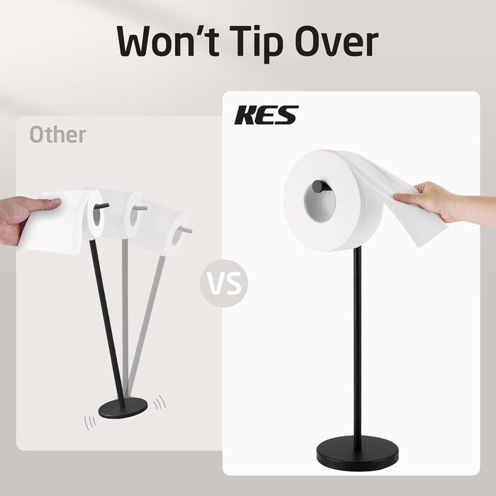 KES Freestanding Toilet Paper Holder with Weighted Base - Stainless Steel SUS304 - Brushed Finish - Black Matte - 26 Inch