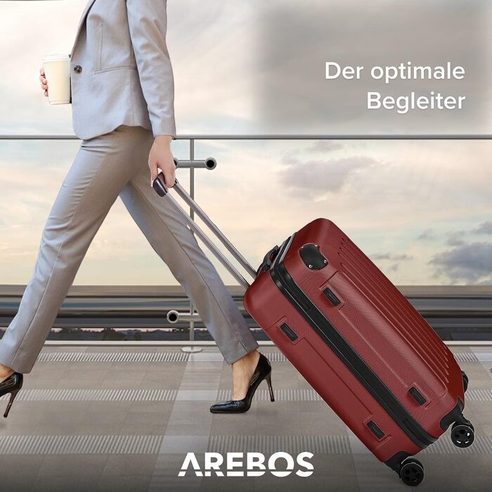 Набір валіз Arebos 3шт. з ABS-пластику | Валізи-тролі з телескопічною ручкою, замком-блискавкою та 360° колесами | Розміри M, L, XL | Колір рожеве золото (червоний)