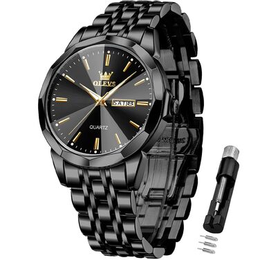 Годинник чоловічий OLEVS Automatik Skeleton Mechanical з автопідзаводом, люкс, з діамантами, сапфіровим склом, водонепроникний, браслет з вольфрамової сталі, чорний, 3615