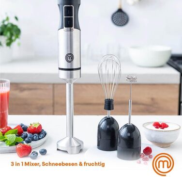 Стаціонарний блендер MasterChef Stabmixer 3-в-1 з нержавіючої сталі: блендер, міксер, вспениватель молока. 400W, 2 швидкості, миється в посудомийній машині