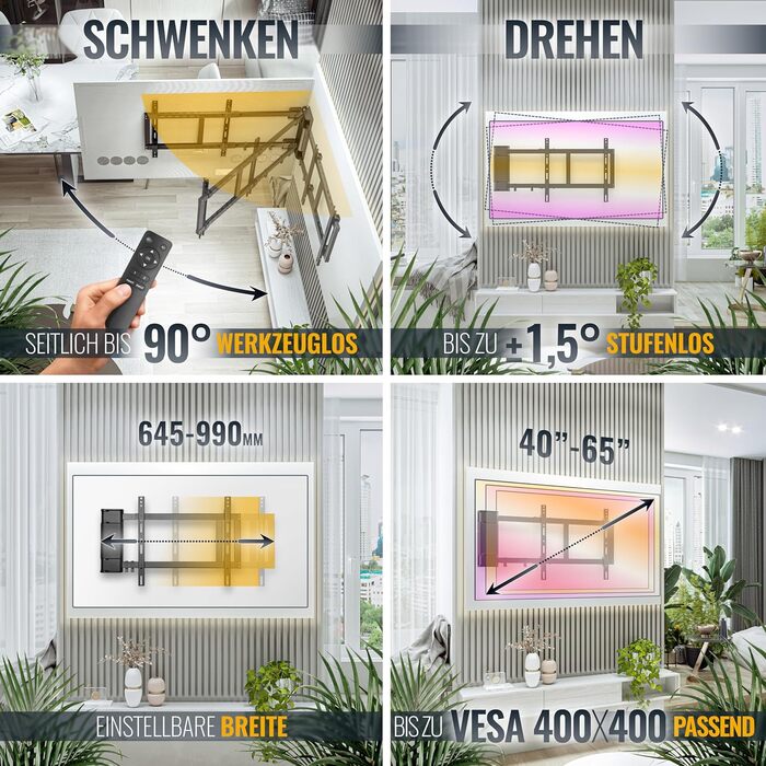 Настінне кріплення для телевізора RICOO R07 40-100 дюймів, до 100 кг, VESA 200x200 - 600x400, похиле, для 55, 65, 75, 85 дюймів