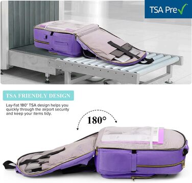 Жіночий рюкзак YAMTION: для школи, роботи, університету. USB-порт, відділення для ноутбука 15.6 дюймів, світло-зелений/світло-фіолетовий