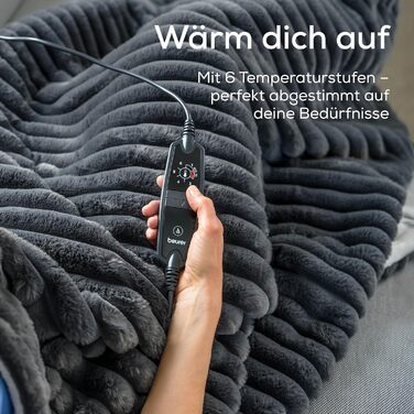 Електрична ковдра Beurer HD 75 Nordic з штучним хутром, 6 температурних режимів, автовимкнення, 180x130 см, бежево-коричнева