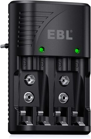 Зарядний пристрій для акумуляторів EBL AA AAA 9V NIMH з 4 відсіками, Smart Plug, LED-дисплей, швидка зарядка