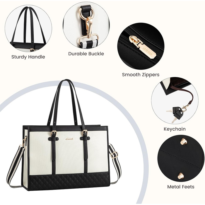 Сумка для ноутбука LOVEVOOK жіноча, сумка-шопер для роботи, університету, офісу, 17.3 дюйми (чорно-біла)