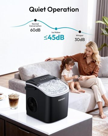 EUHOMY Ice Maker - портативний льодогенератор для дому, кухні, кемпінгу, RV. Швидке приготування (9 кубиків за 6 хв), 12 кг на день, самоочищення, з кошиком та лопаткою.